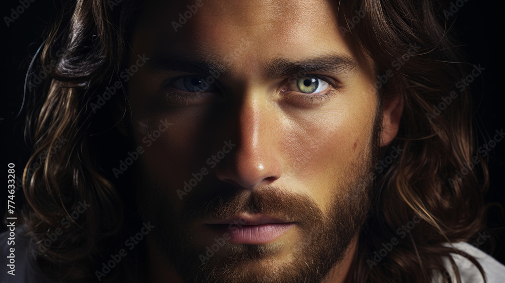 Intimate Portrait of Jesus of Nazareth with Soulful Eyes and Crown of Thorns Intimate Portrait of Jesus of Nazareth with Soulful Eyes and Crown of Thorns