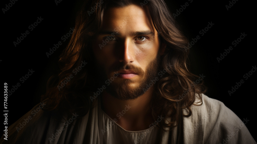 Intimate Portrait of Jesus of Nazareth with Soulful Eyes and Crown of Thorns Intimate Portrait of Jesus of Nazareth with Soulful Eyes and Crown of Thorns