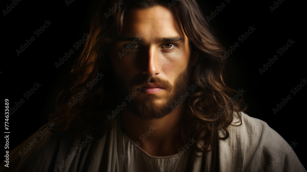 Intimate Portrait of Jesus of Nazareth with Soulful Eyes and Crown of Thorns