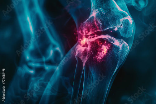 X-Ray View of a Human Knee with Red Pain Indication