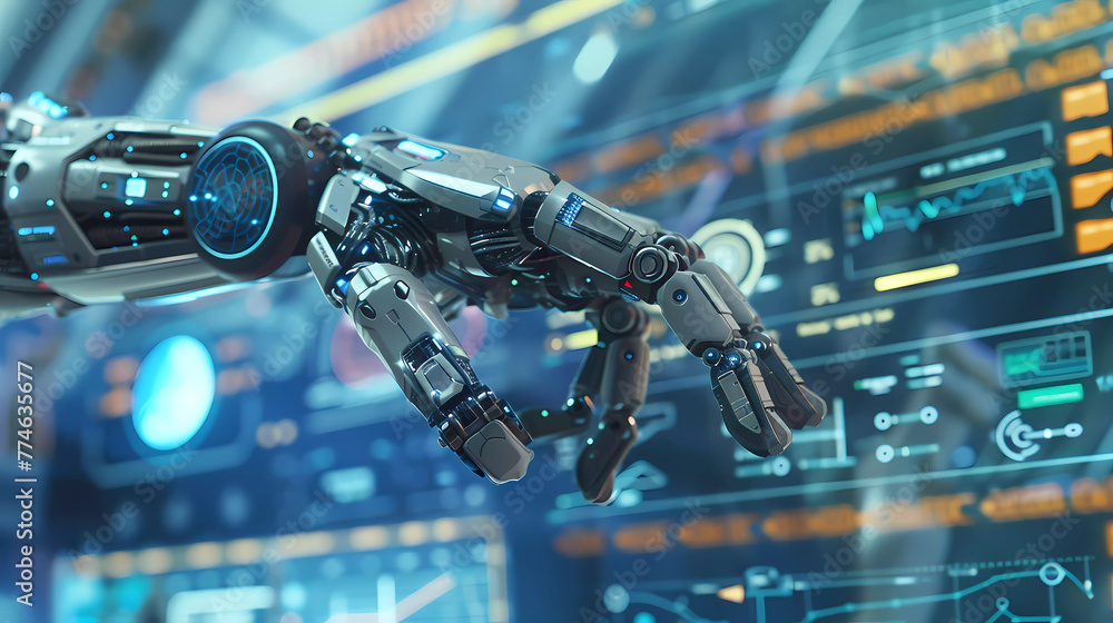 Robot controlling dashboard console , Artificial Intelligence.AI,Robot,Neural network,Vector illustration. Robot controlling dashboard console , Artificial Intelligence.AI,Robot,Neural network,Vector illustration.