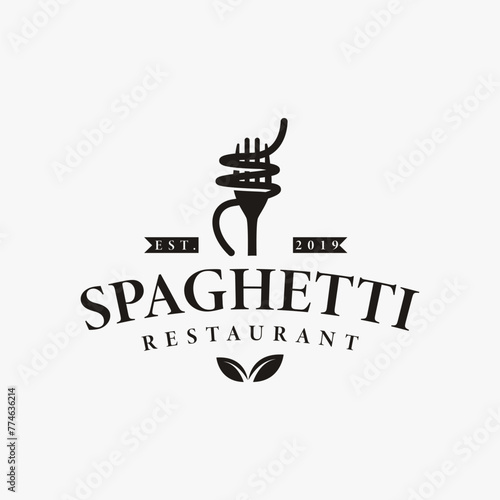 Vintage hipster retro spaghetti pasta noodle logo vector template on white background
