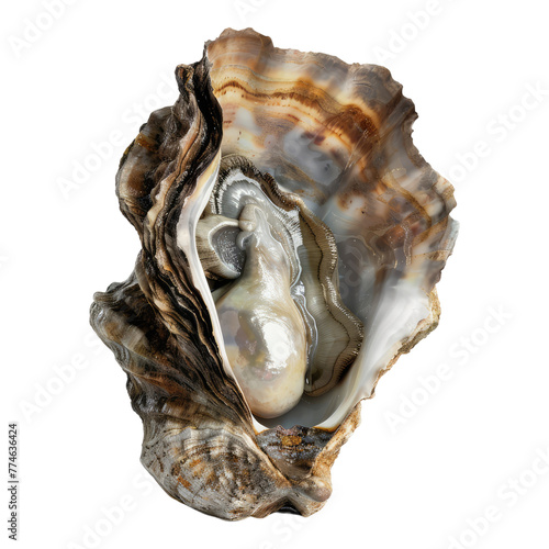Oyster with a giant pearl isolated on transparent background