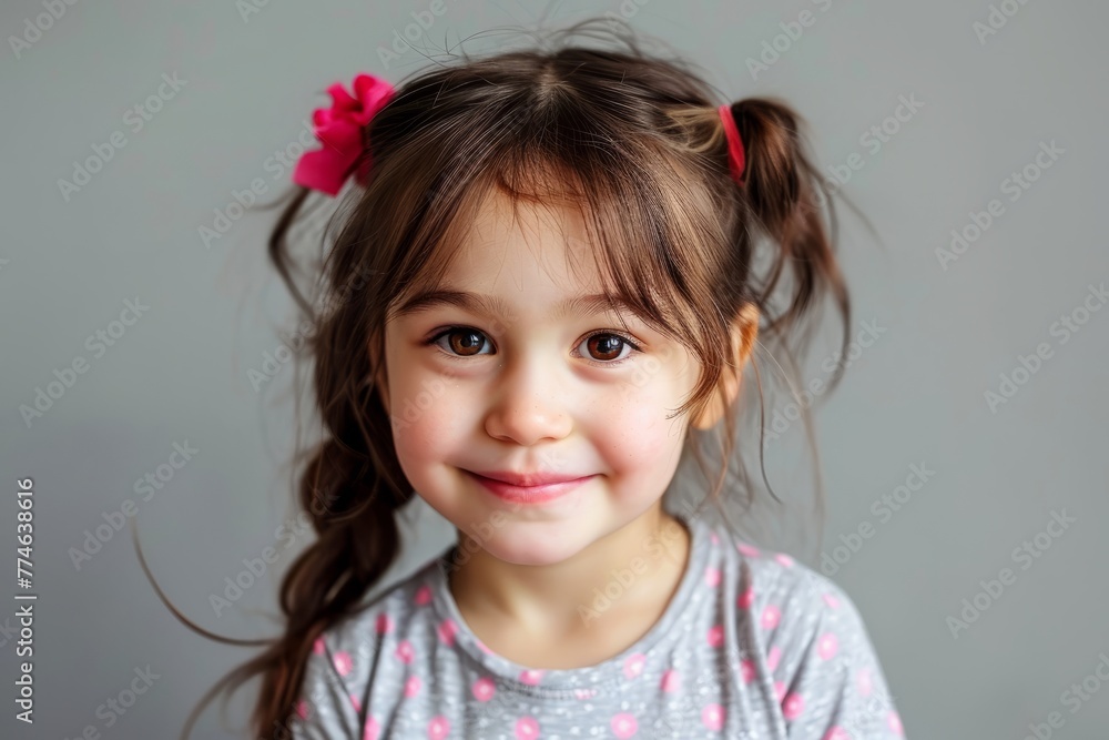 Portrait of a cute little girl with long hair on gray background Portrait of a cute little girl with long hair on gray background