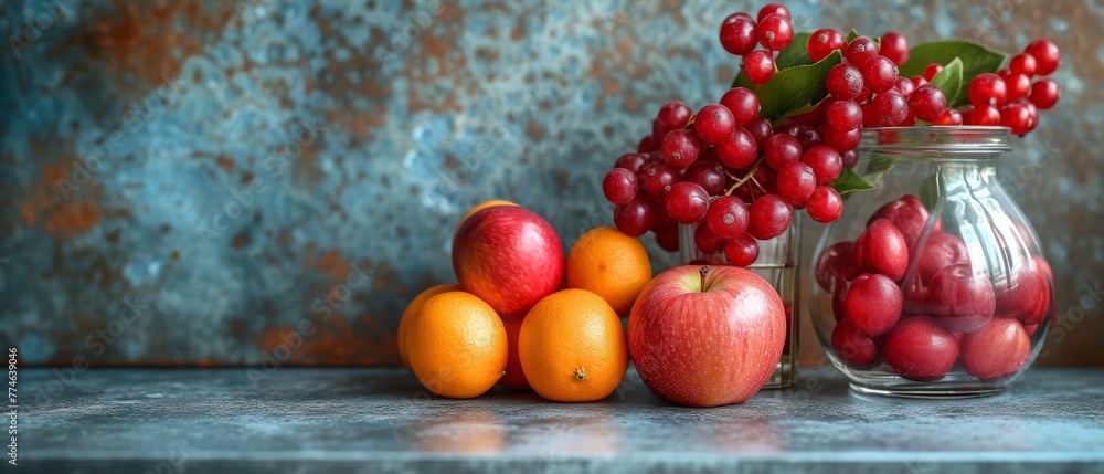  one filled with oranges, another offers a berry bundle