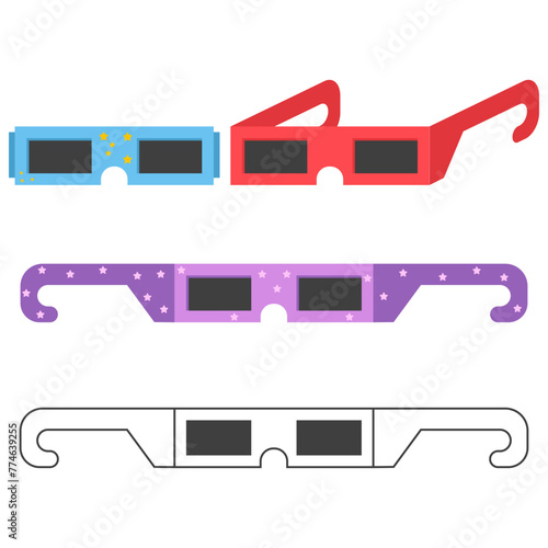 Solar eclipse glasses vector cartoon set isolated on a white background.