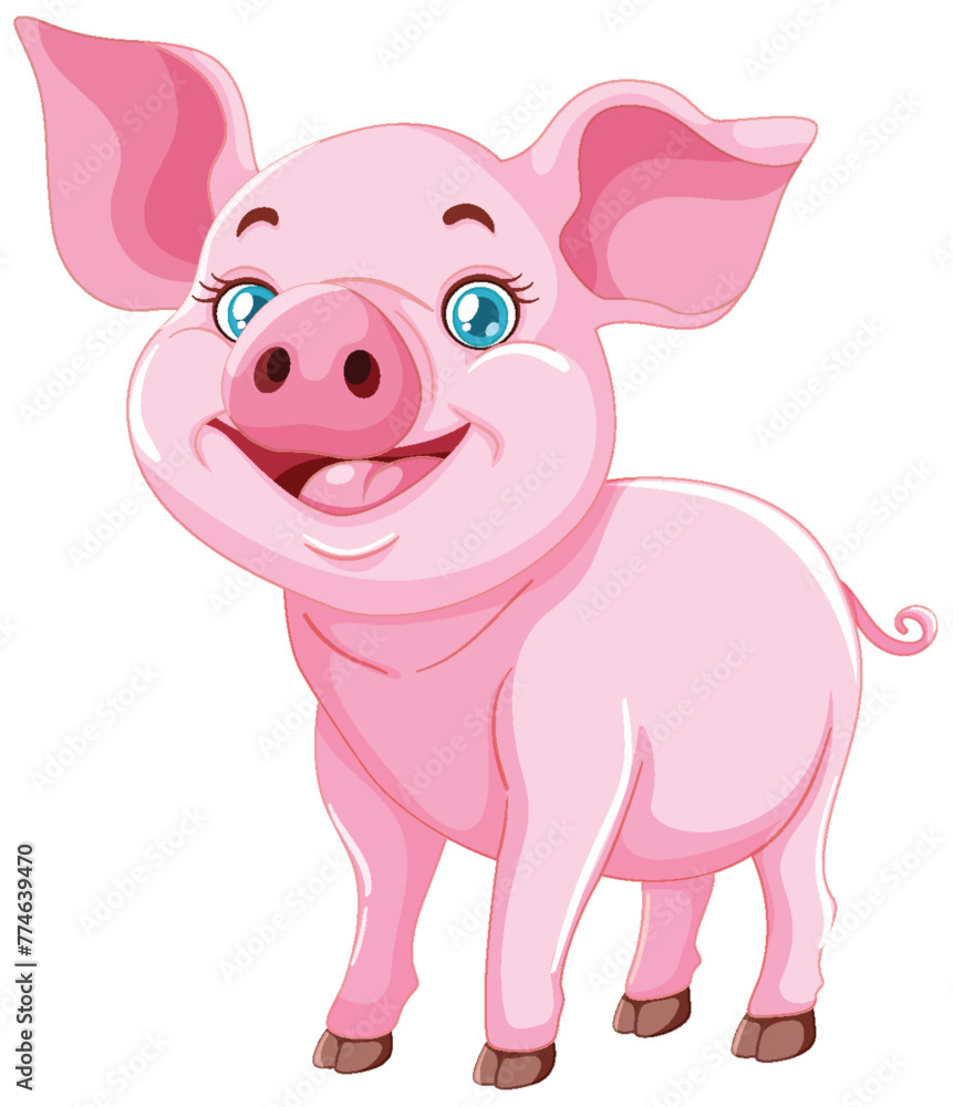 Fototapeta premium A happy cartoon piglet smiling joyfully.