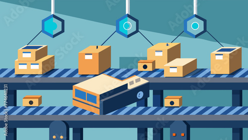 Closeup shot of a hightech material tracking system with multiple conveyor belts and scanners working seamlessly together to efficiently track