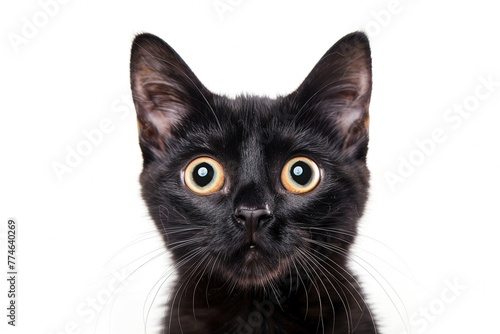 Schwarze Katze mit großen Augen, weißer Hintergrund  © Markus
