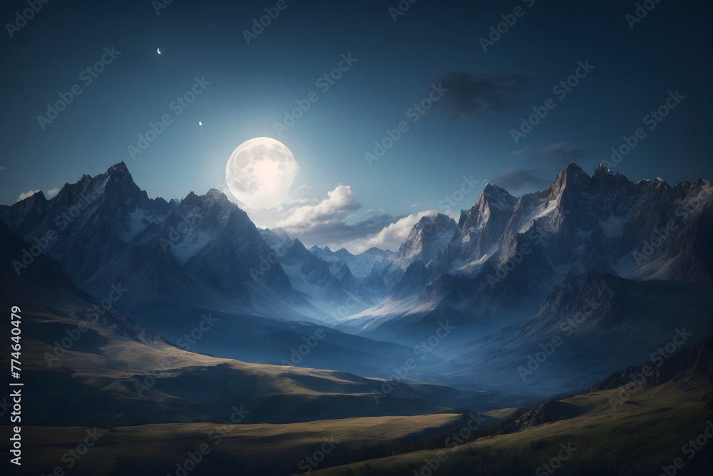 A full moon night with mountains background A full moon night with mountains background