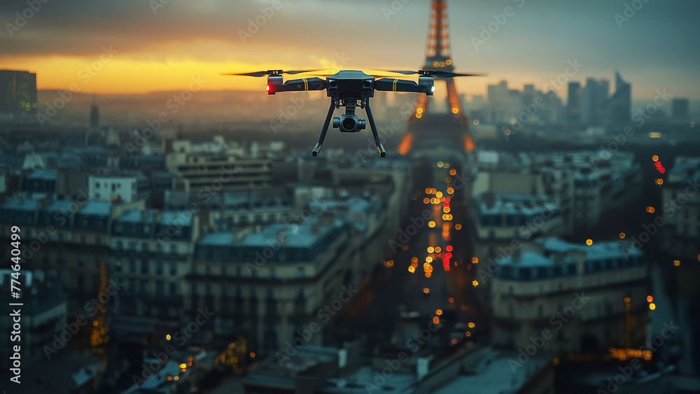 Filming with a drone in an urban environment.