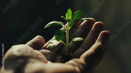 green growing plant in hand