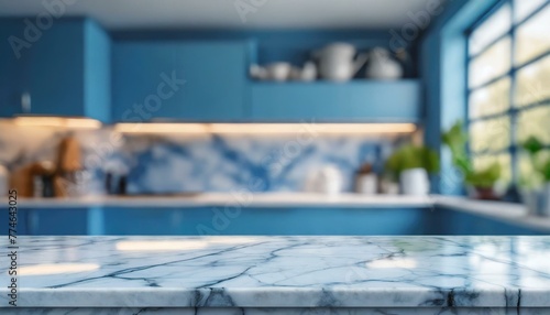 Luxurious Contrast: Blue Background Accentuating White Marble Countertop
