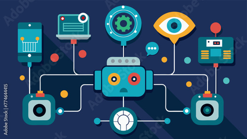 A macro shot of a group of sensors and cameras capturing and transmitting data to an AI system for ysis demonstrating the interconnectedness