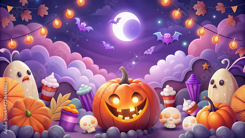 Halloween pumpkins in a scary halloween theme park  background