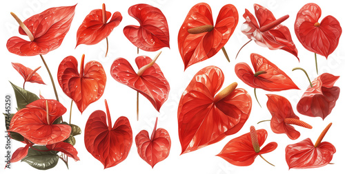 Watercolor red anthurium clipart for graphic resources