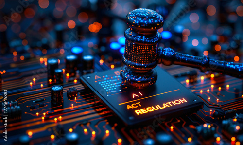 Imposing Legal Oversight in the Realm of Artificial Intelligence with the AI Act Emphasizing Governance, Ethics, and Regulation on a Circuit Board photo