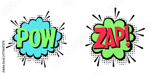 Set comic speech bubbles with text POW and ZAP.