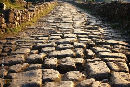 Historical road construction methods, Ancient Stones Historic Road, AI generated