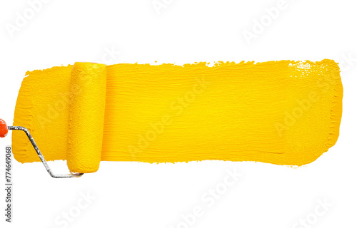 Paint roller leaves yellow mark isolated