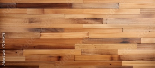 Close-up view of a wooden floor showcasing a rich brown stain finish  revealing the natural texture and color variations of the wood