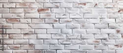 White brick wall displaying a noticeable brown stain on its surface, adding a touch of contrast and character