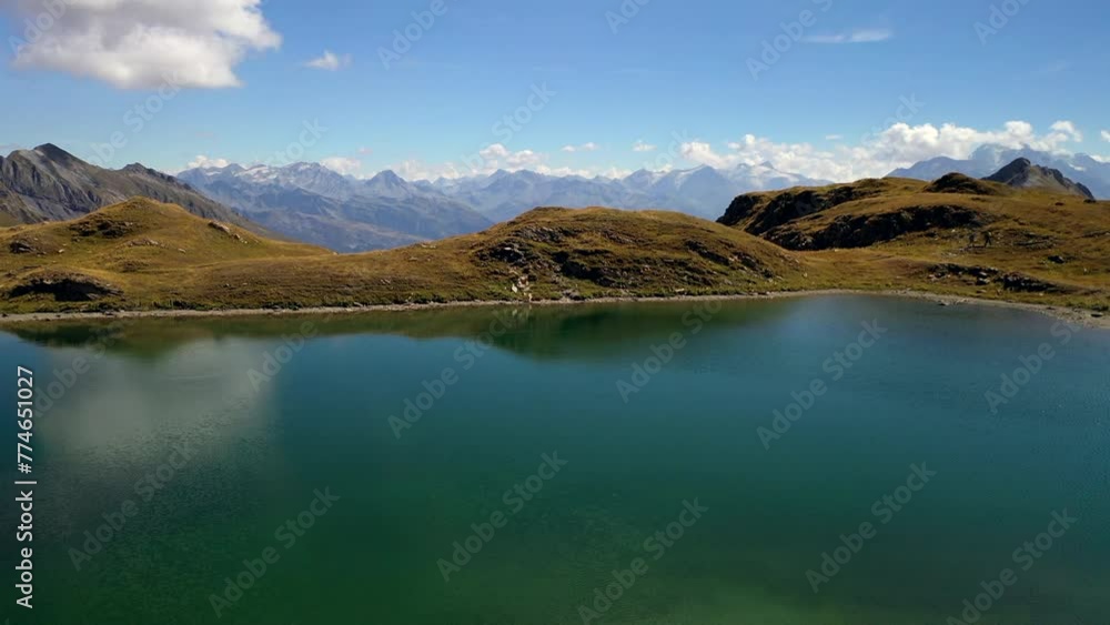 Front Dolly Mountains French Alps Green Hills Blue Water Lakes Horizon Clouds Summer Front Dolly Mountains French Alps Green Hills Blue Water Lakes Horizon Clouds Summer