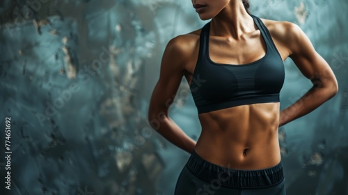 Woman in Sport gym fitness background waist in sports clothing