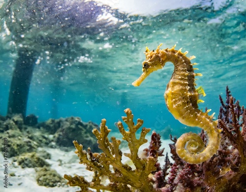 Seepferdchen im Meer schwimmt vor sich hin - Meerlandschaft rundet das ganze ab © Stefan