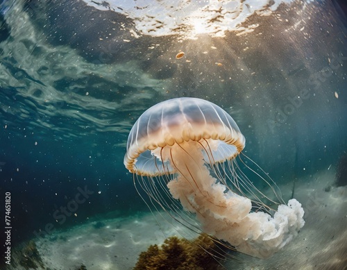 Qualle schwimmt im Meer und schaut schön aus - Riesenqualle im Wasser © Stefan