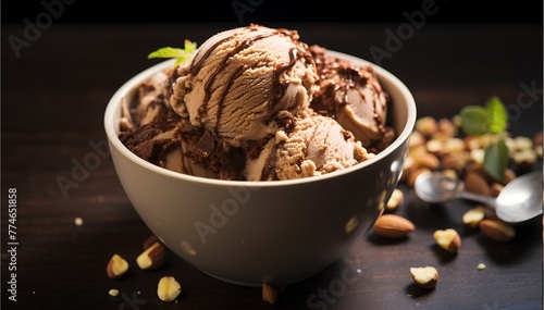 Yummy gelato ice cream scoops, cinematic food dessert photography 