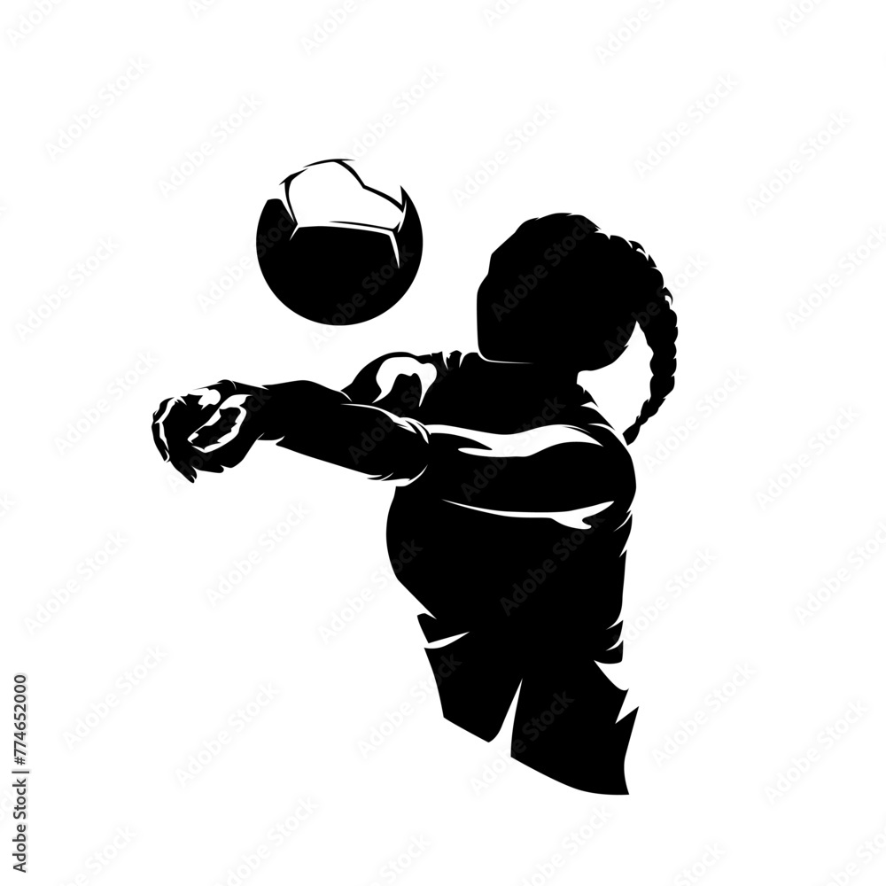 Volleyball woman logo, isolated vector silhouette, female volleyball player - obrazy, fototapety, plakaty 