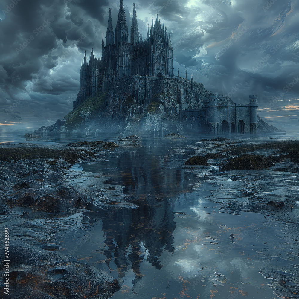 Fototapeta premium Storm's Majesty: The Imposing Black Fortress