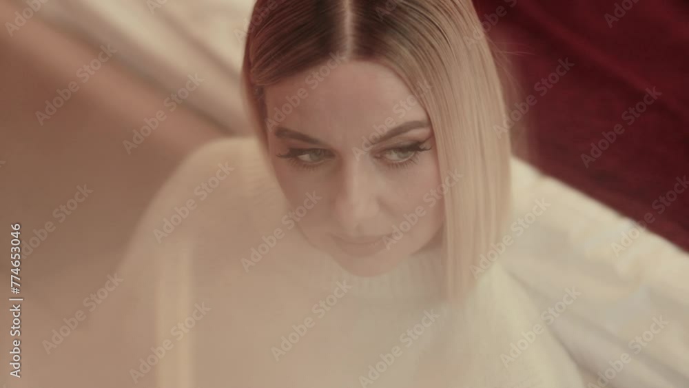 Face of an attractive blonde woman. Portrait of a middle-aged woman. Slow motion. Face of an attractive blonde woman. Portrait of a middle-aged woman. Slow motion.