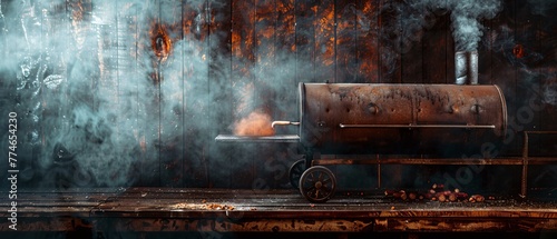 Texas Charcoal offset smoker during backyard cookout photo