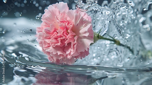 Pink carnation falling into water  ,Generative ai,  © curek