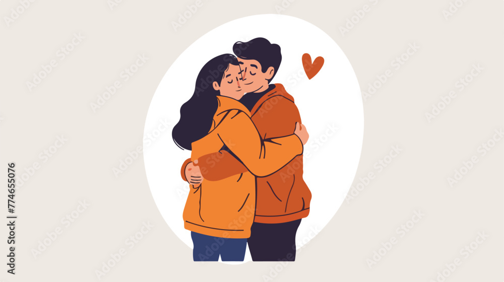 Two hugging people. Flat vector illustration flat vector
