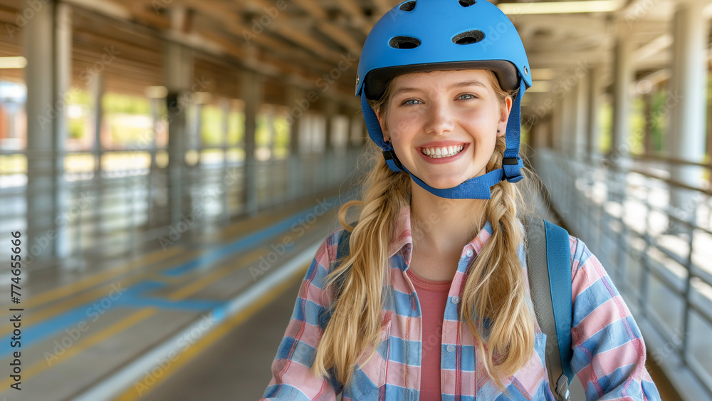 A young woman riding a scooter. A young woman riding a scooter.