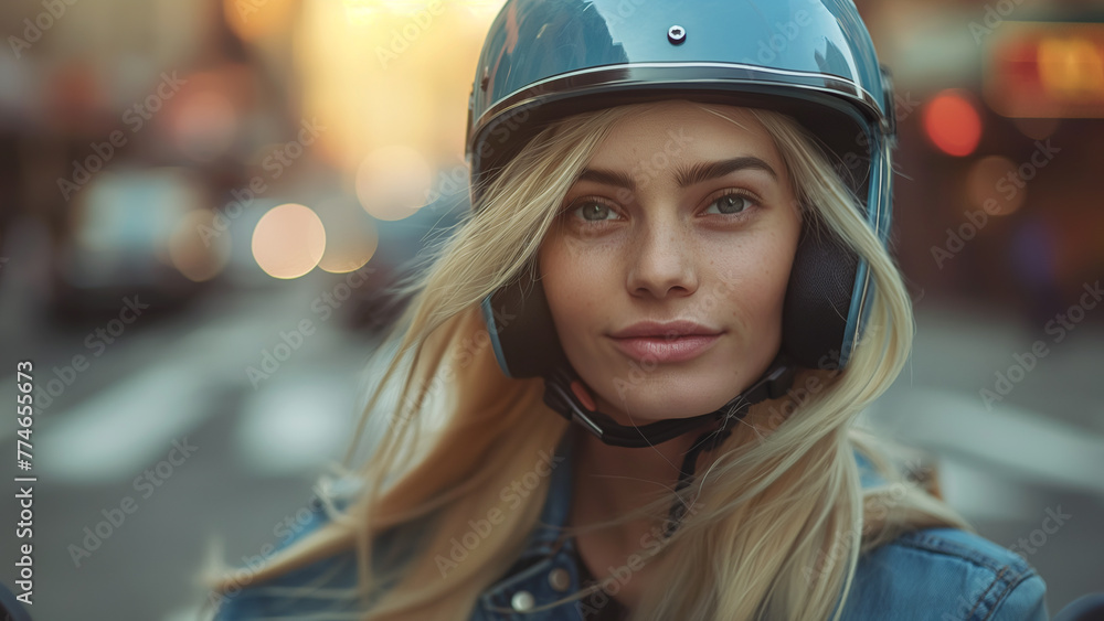 A young woman riding a scooter. A young woman riding a scooter.