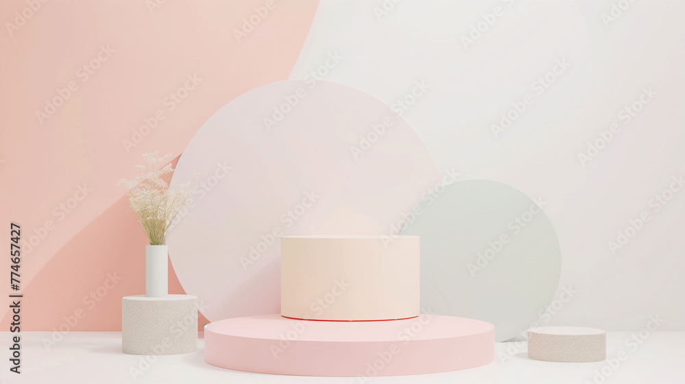 An empty round podium for presenting cosmetic products on a pink background An empty round podium for presenting cosmetic products on a pink background