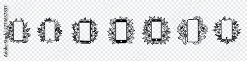 frame smartphone with blank white screen. Smartphone blank screen, phone mockup. Smartphone mockup in rotated position. Mobile from different angles with blank screen.