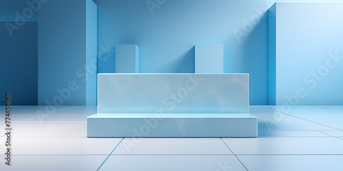 Product display platform, Clean stage display premium product, Minimal Abstract Light Blue Background for Product Presentation Incident Light Generative ai
