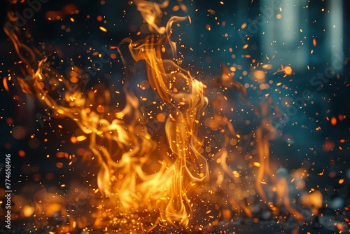 Photorealistic depiction of fire consuming a random, everyday object, vivid details ,3DCG,clean sharp focus