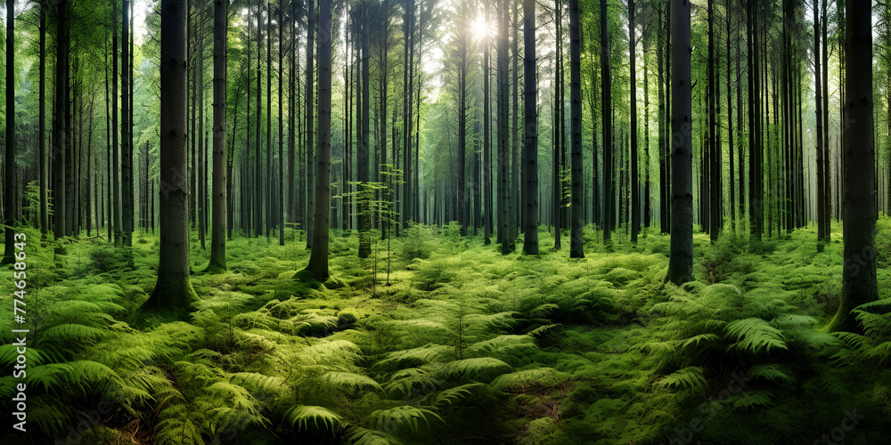 Beautiful forest in autumn with bright sun shining, A forest with the sun shining through the trees Generative ai Beautiful forest in autumn with bright sun shining, A forest with the sun shining through the trees Generative ai
