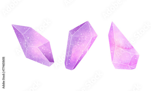 Vector watercolor crystal collection on white background