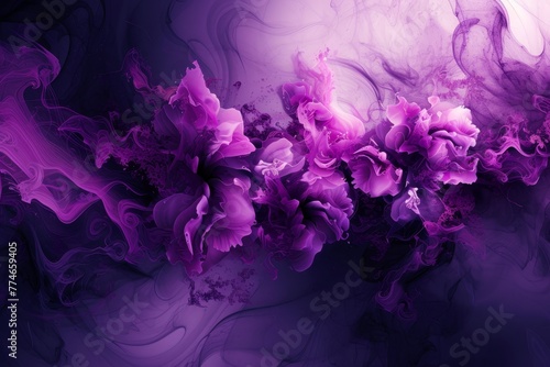  Purple flowers in abundance against a backdrop of purple and black, resembling a painting's rich palette