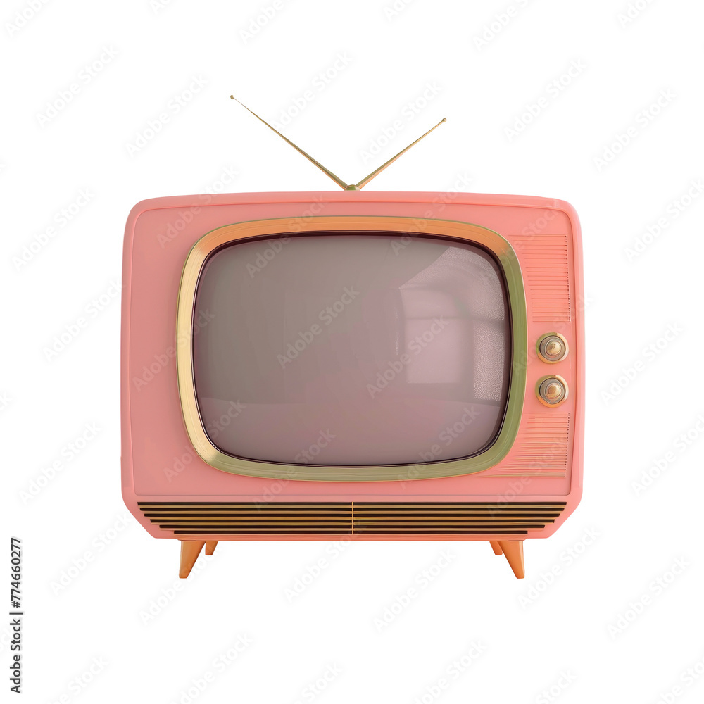 Pink TV set with gold trim on Transparent Background