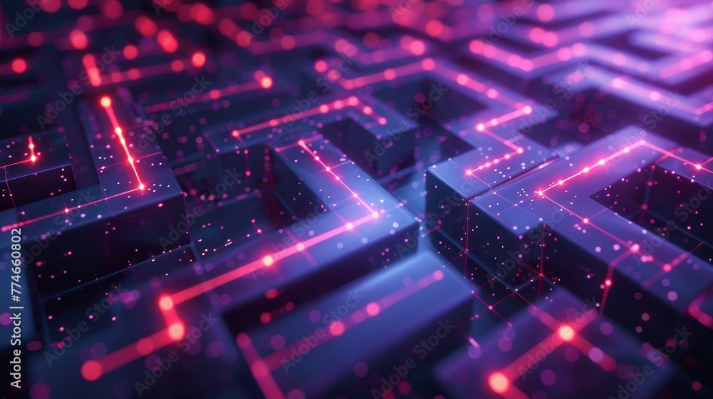 Obraz premium An abstract 3D illustration of data streams flowing through a labyrinth