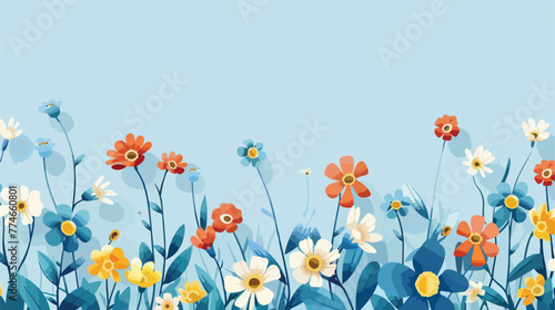 Vector illustration of a blue background with flowers