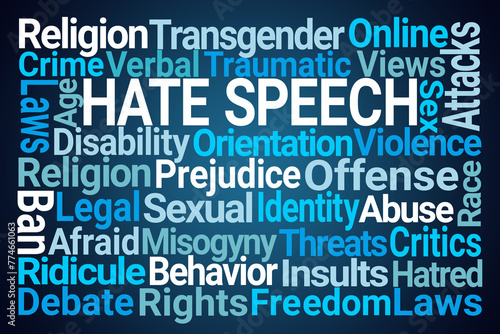 Hate Speech Word Cloud on Blue Background